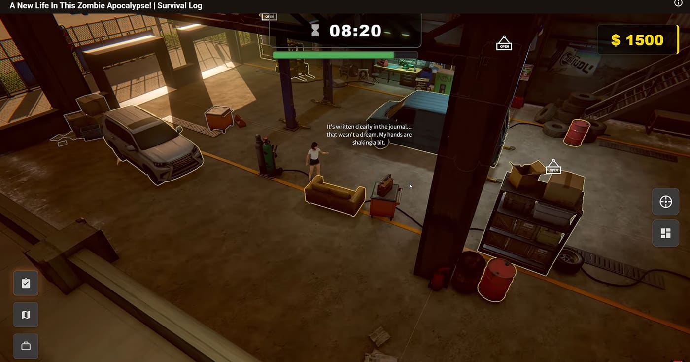 Used Car Lot floor with interactable vehicles and shelves