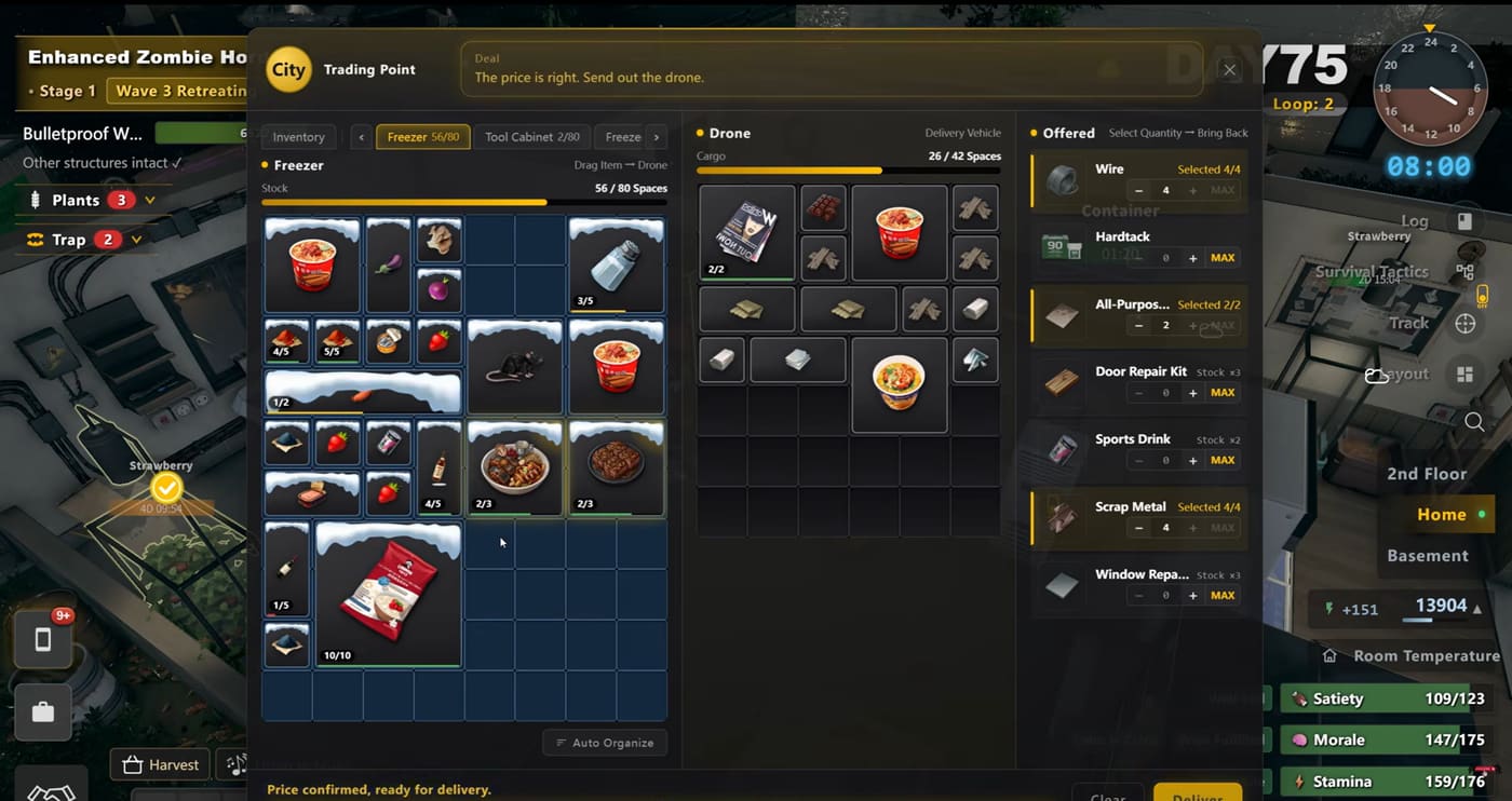 City Trading Point with freezer, drone cargo, and offered repair kits