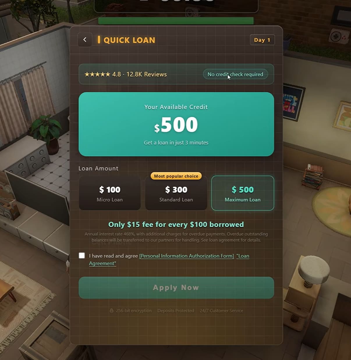 Quick Loan app offering a $500 maximum on day 1